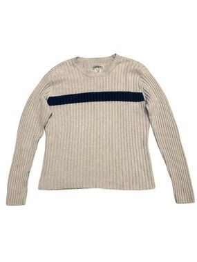 Aeropostale Sweater Mens Medium Beige Navy Stripe Ribbed Knit Y2K Preppy Grunge